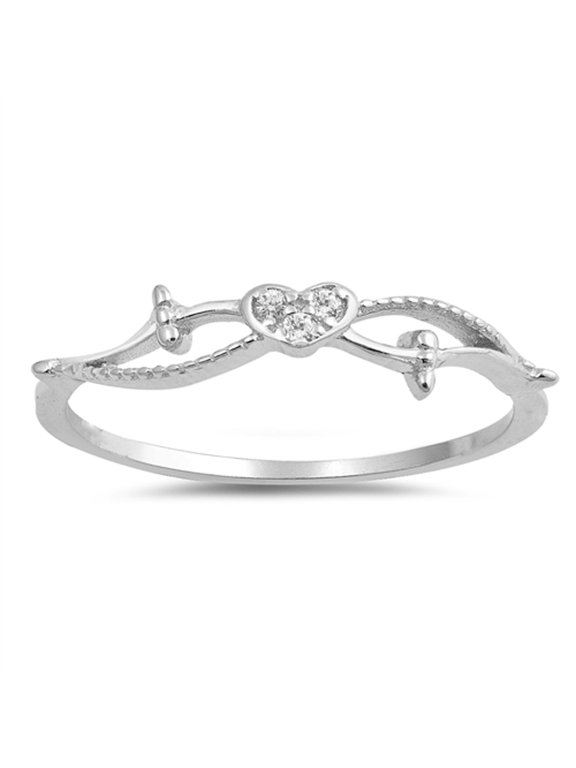 Clear CZ Infinity Love Heart Dainty Ring Sterling Silver Promise Band White 925 Female Size 9