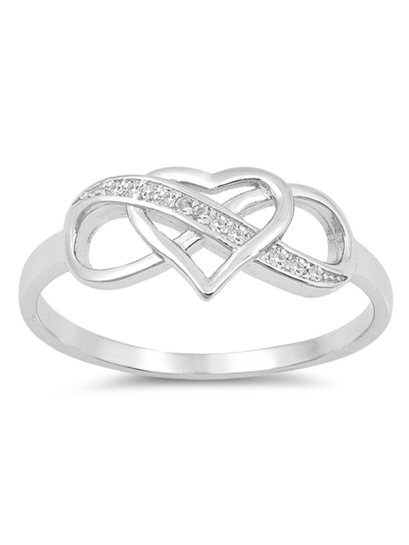 Clear CZ Infinity Love Knot Heart Promise Ring Sterling Silver Band White 925 Female Size 4