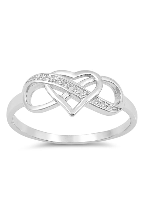 Clear CZ Infinity Love Knot Heart Promise Ring Sterling Silver Band White 925 Female Size 5