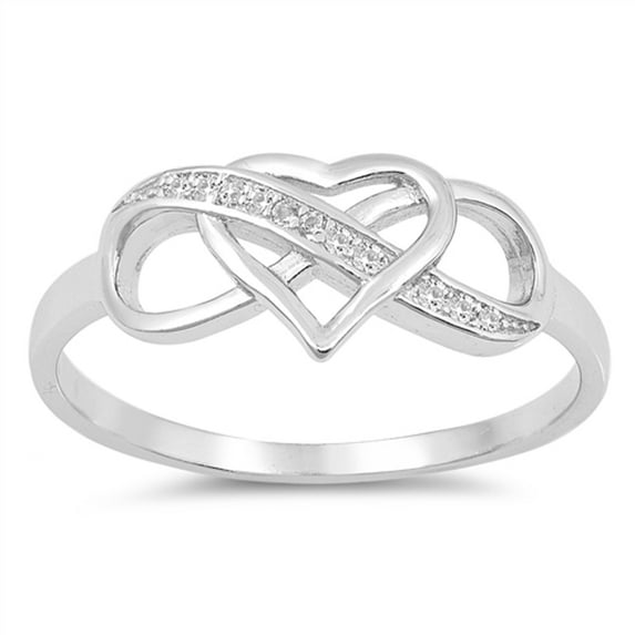 Clear CZ Infinity Love Knot Heart Promise Ring Sterling Silver Band White 925 Female Size 7