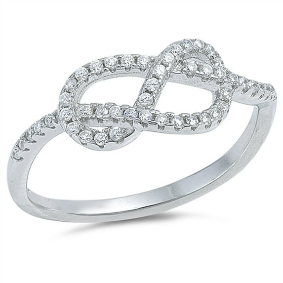 Clear CZ Infinity Love Knot Promise Ring 925 Sterling Silver Band White Jewelry Female Size 6