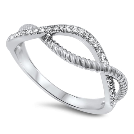 Clear CZ Infinity Rope Design Ring Sterling Silver Size 5