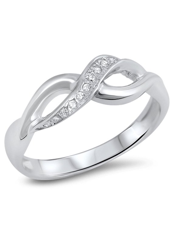 Clear CZ Infinity Wave Knot Promise Ring .925 Sterling Silver Band White Jewelry Female Size 10