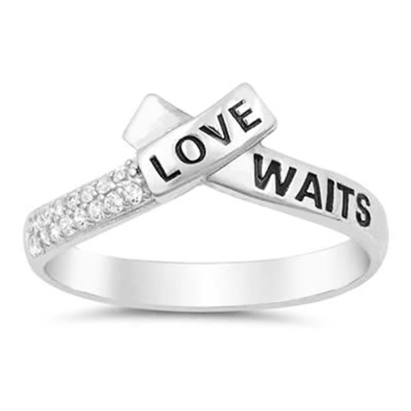 Clear CZ Love Waits Overlap Band Ring Sterling Silver 10