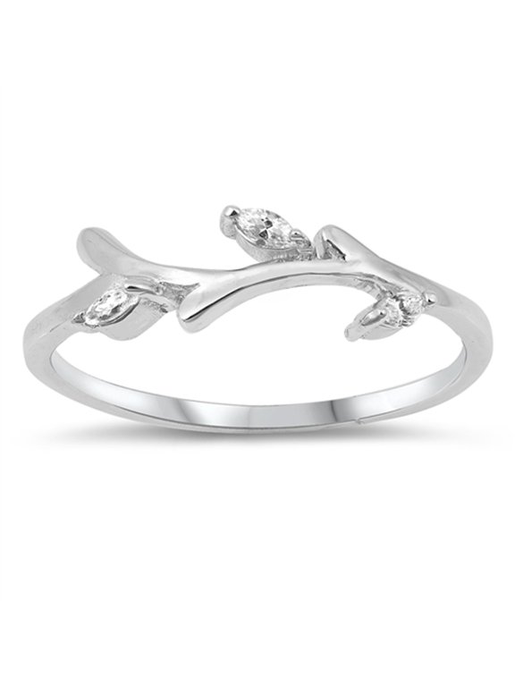 Clear CZ Marquise Branch Tree Nature Ring .925 Sterling Silver Band White Jewelry Female Size 6