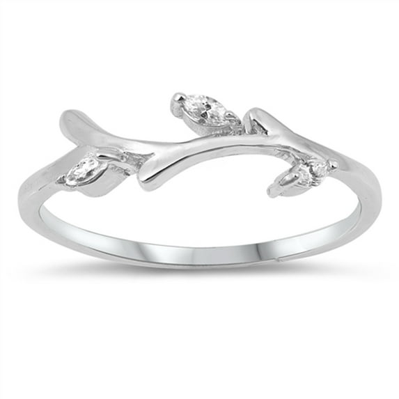 Clear CZ Marquise Branch Tree Nature Ring .925 Sterling Silver Band White Jewelry Female Size 8
