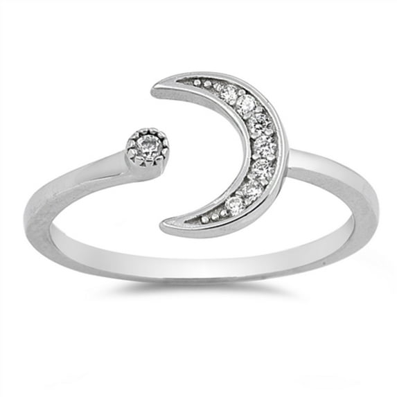 Clear CZ Moon And Star Open Ring Sterling Silver Size 4