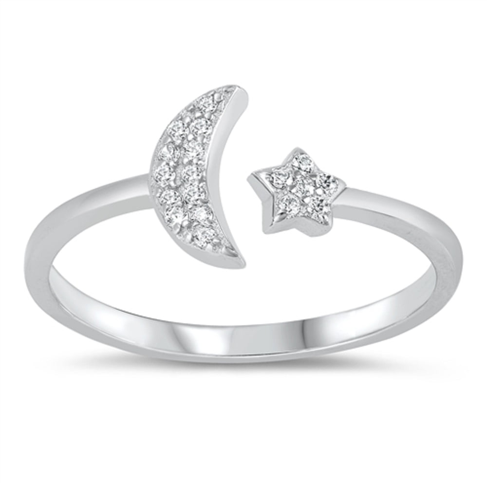 High Polish Sterling Silver Cut Out Moon And Stars Plain