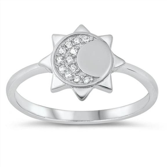 Clear CZ Moon And Sun Ring Sterling Silver Size 5