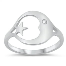 High Polish Sterling Silver Cut Out Moon And Stars Plain
