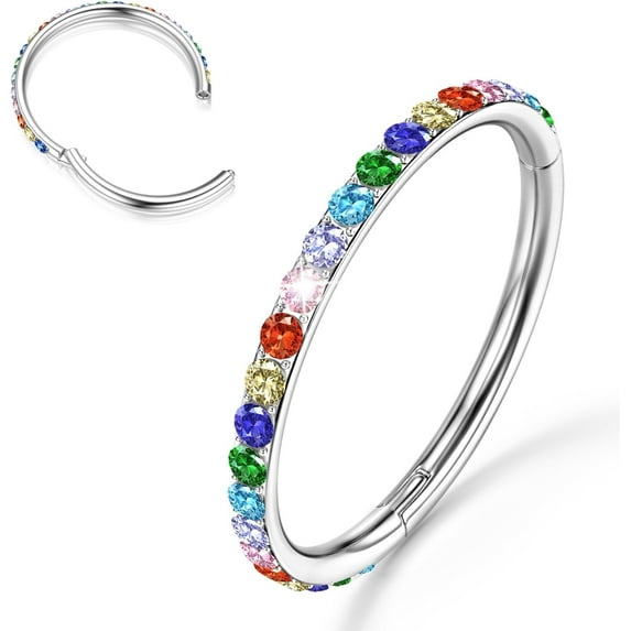 Clear CZ Nose Rings Hoop - 316L Surgical Steel Body Piercing Hoop Clicker 20G/18G/16G Earrings Jewelry Cartilage Helix Rook Tragus Conch Daith Ring 6/7/8/9/10/11/12mm - Gold/Silver/Black