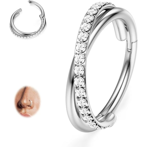 Clear CZ Nose Rings Hoop - 316L Surgical Steel Body Piercing Hoop Clicker 20G/18G/16G Earrings Jewelry Cartilage Helix Rook Tragus Conch Daith Ring 6/7/8/9/10/11/12mm - Gold/Silver/Black