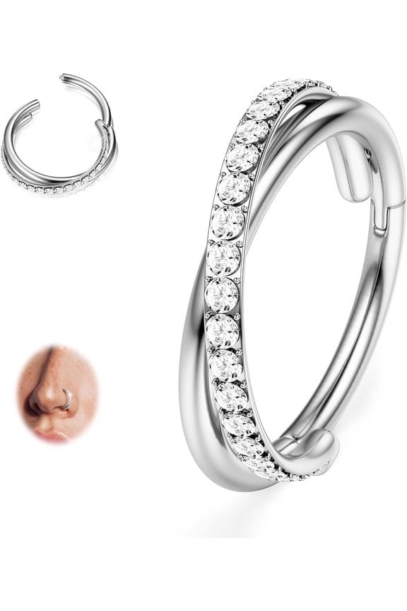 Clear CZ Nose Rings Hoop - 316L Surgical Steel Body Piercing Hoop Clicker 20G/18G/16G Earrings Jewelry Cartilage Helix Rook Tragus Conch Daith Ring 6/7/8/9/10/11/12mm - Gold/Silver/Black