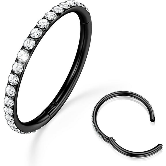 Clear CZ Nose Rings Hoop - 316L Surgical Steel Body Piercing Hoop Clicker 20G/18G/16G Earrings Jewelry Cartilage Helix Rook Tragus Conch Daith Ring 6/7/8/9/10/11/12mm - Gold/Silver/Black