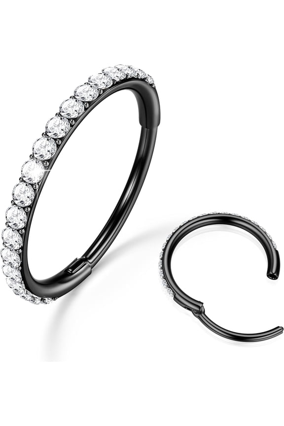 Clear CZ Nose Rings Hoop - 316L Surgical Steel Body Piercing Hoop Clicker 20G/18G/16G Earrings Jewelry Cartilage Helix Rook Tragus Conch Daith Ring 6/7/8/9/10/11/12mm - Gold/Silver/Black