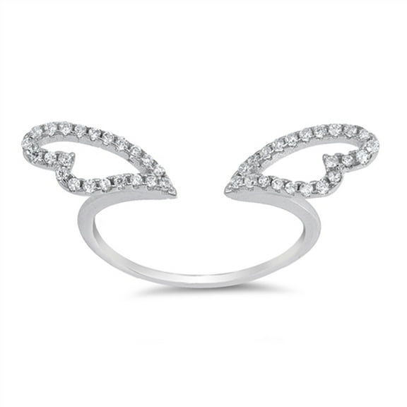 Clear CZ Open Adjustable Angel Wings Ring .925 Sterling Silver Band White Jewelry Female Size 9