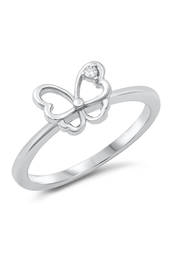 Clear CZ Open Butterfly Ring Sterling Silver Size 7