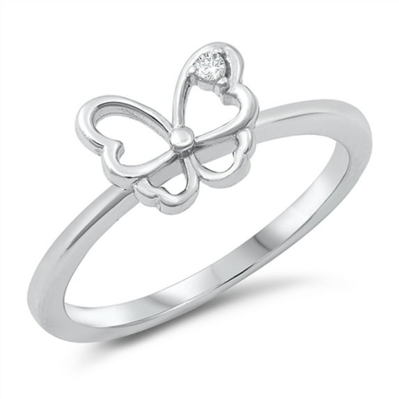 Clear CZ Open Butterfly Ring Sterling Silver Size 7