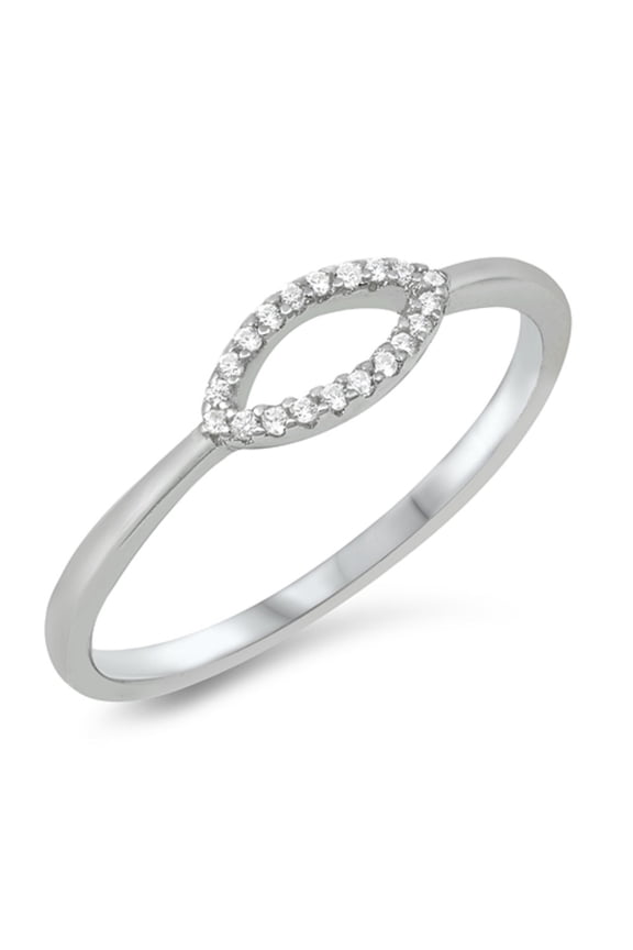Clear CZ Open Marquise Design Ring Sterling Silver Size 4