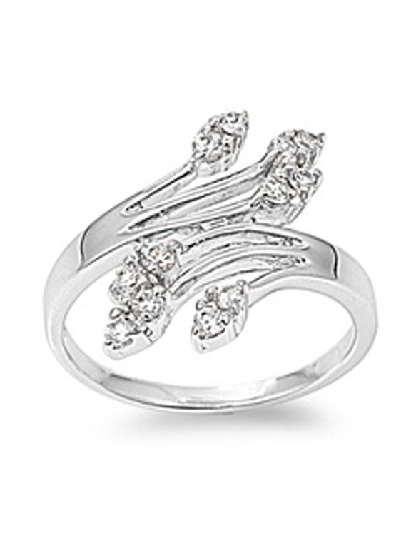 Clear CZ Polished Branches Abstract Ring ( Sizes 6 7 8 9 10 ) New 925 Sterling Silver Band Rings (Size 8)