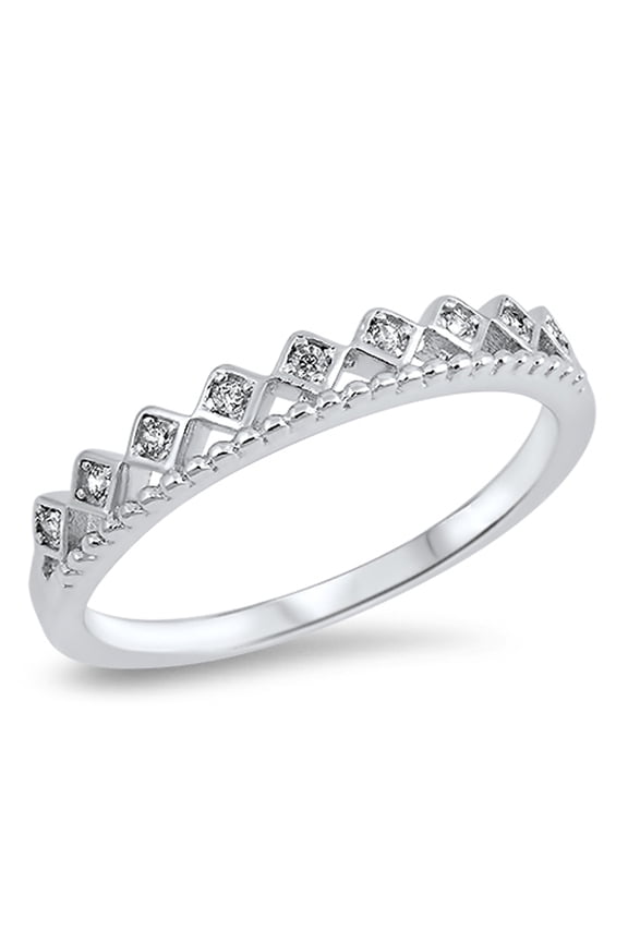 Clear CZ Princess Tiara Queen Crown Ring 925 Sterling Silver Band White Jewelry Female Size 4