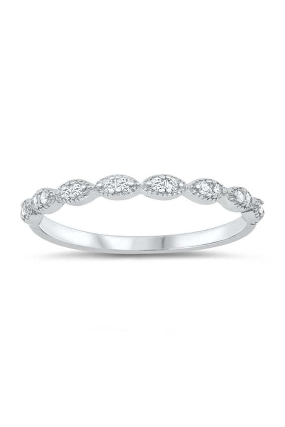 Clear CZ Promise Ring Elegant Renaissance Wedding .925 Sterling Silver Band White Female Size 5