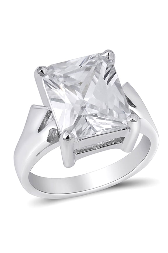 Clear CZ Rectangle Solitaire Bridal Ring 925 Sterling Silver Band White Jewelry Female Size 6