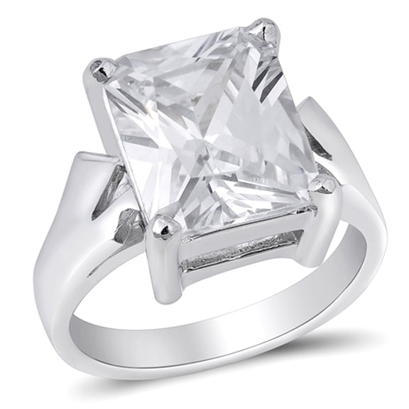 Clear CZ Rectangle Solitaire Bridal Ring 925 Sterling Silver Band White Jewelry Female Size 6