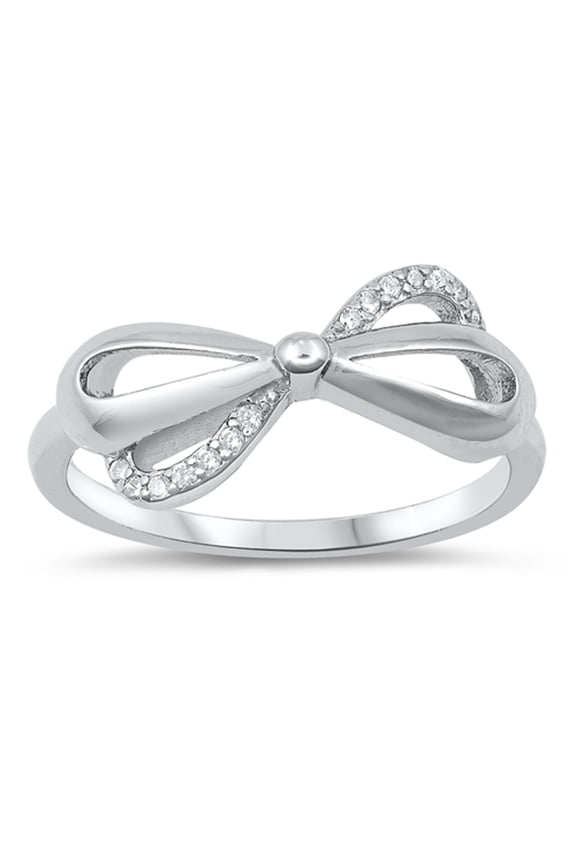 Clear CZ Ribbon Bow Infinity Knot Gift Ring .925 Sterling Silver Band White Female Size 5