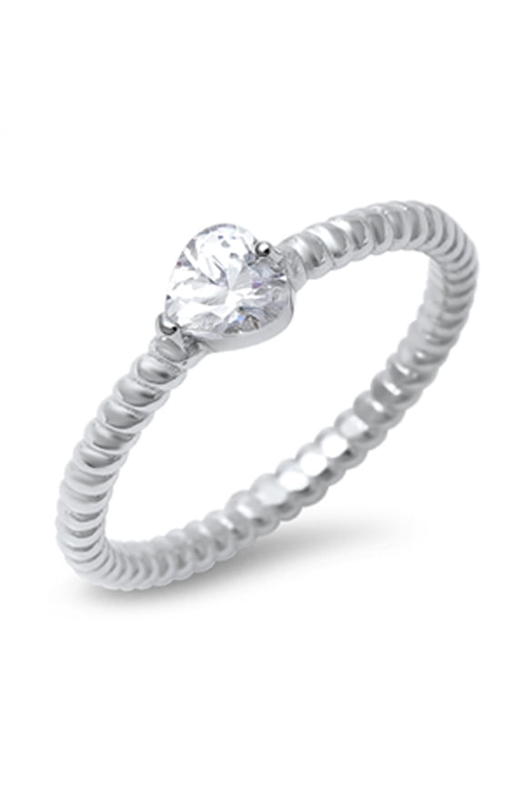 Clear CZ Rope Heart Love Elegant Ring 925 Sterling Silver Band White Jewelry Female Size 6