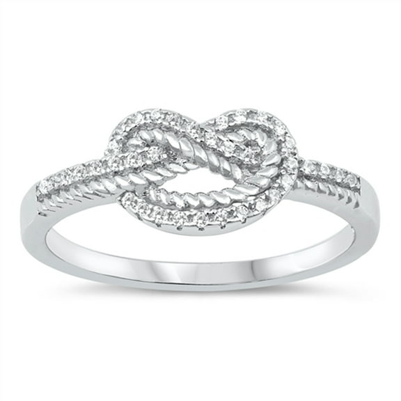 Clear CZ Rope Infinity Love Knot Promise Ring Sterling Silver Band White 925 Female Size 7