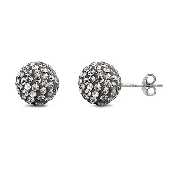 Clear CZ Round Ball Stud Earring Sterling Silver