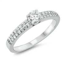 Clear CZ Round Center Double Row Ring Sterling Silver Size 8