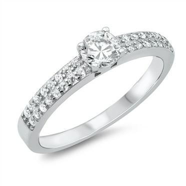 Clear CZ Round Center Double Row Ring Sterling Silver Size 8