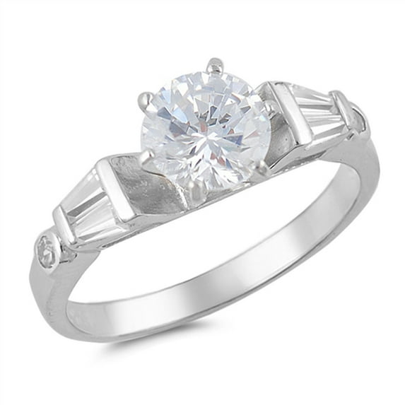 Clear CZ Round Solitaire Wedding Ring .925 Sterling Silver Band White Jewelry Female Size 7