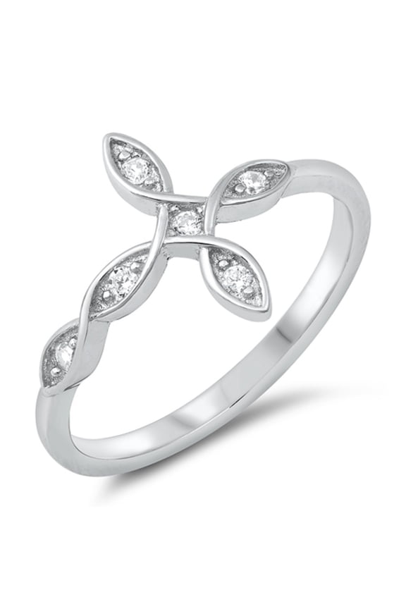 Clear CZ Sideway Cross Ring Sterling Silver Size 4