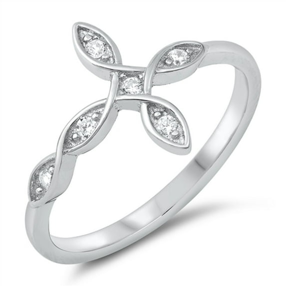 Clear CZ Sideway Cross Ring Sterling Silver Size 5
