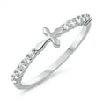 thumbnail image 1 of Clear CZ Sideways Cross Christian Purity Ring Sterling Silver Band White 925 Female Size 8, 1 of 4