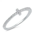 thumbnail image 1 of Clear CZ Sideways Cross Stackable Ring .925 Sterling Silver Band White Jewelry Female Size 4, 1 of 4