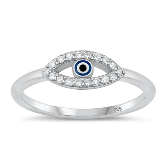 Clear CZ Simulated Mother of Pearl Evil Eye Ring .925 Sterling Silver Band White Female Size 10
