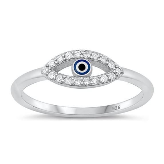 Clear CZ Simulated Mother of Pearl Evil Eye Ring .925 Sterling Silver Band White Female Size 6