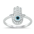 thumbnail image 1 of Clear CZ Simulated Mother of Pearl Hamsa Evil Eye Ring 925 Sterling Silver Band White Female Size 4, 1 of 4