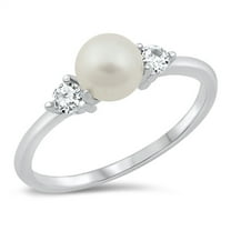 Clear CZ Simulated Pearl Engagement Ring .925 Sterling Silver Band White Jewelry Female Size 5