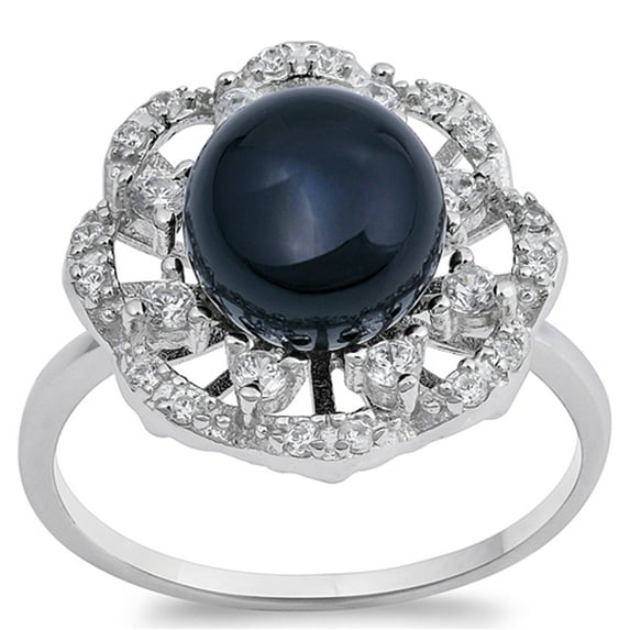 Clear CZ Simulated Pearl Flower Ring .925 Sterling Silver Band White Jewelry Female Size 9