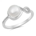 thumbnail image 1 of Clear CZ Simulated Pearl Infinity Ring .925 Sterling Silver Band White Jewelry Female Size 9, 1 of 4