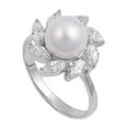 thumbnail image 1 of Clear CZ Simulated Pearl Marquise Flower Ring Sterling Silver Band White 925 Female Size 5, 1 of 4