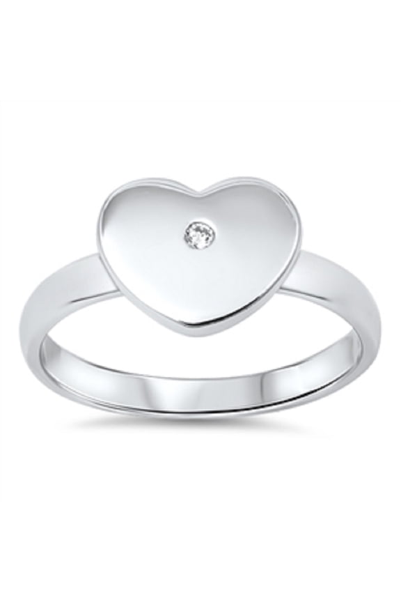Clear CZ Single Stone Heart Shape Ring Sterling Silver Size 10