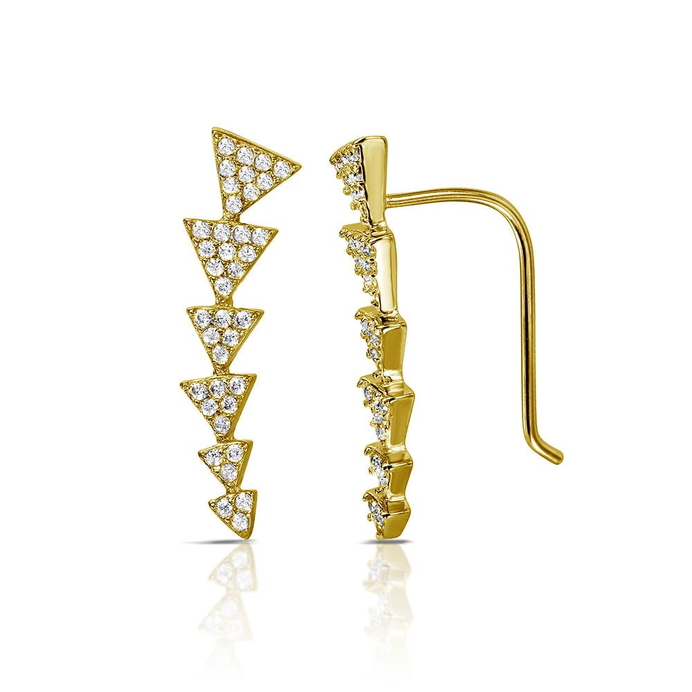 Clear CZ Six Graduated Arrow Climbing Earrings Gold-Tone Sterling Silver