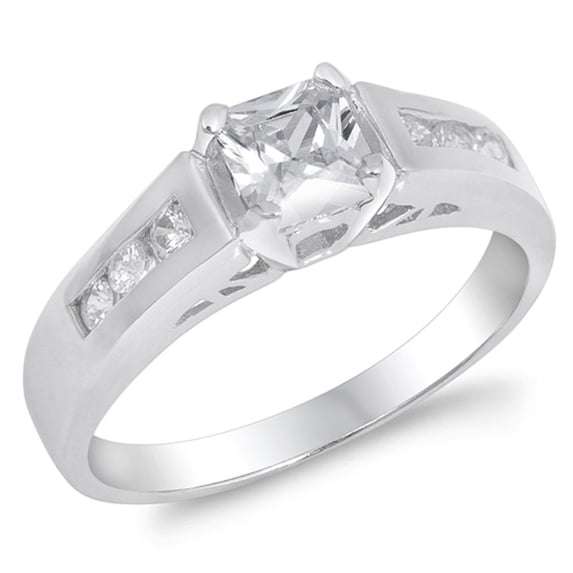 Clear CZ Small Square Solitaire Raised Ring .925 Sterling Silver Band White Female Size 7