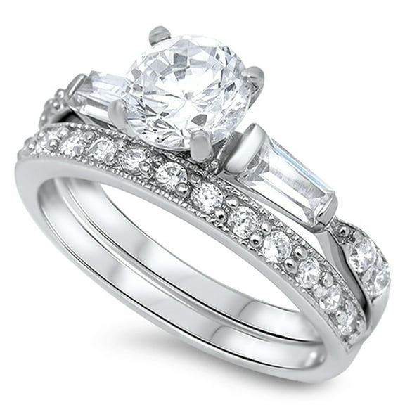 Clear CZ Solitaire Engagement Ring Set .925 Sterling Silver Band White Jewelry Female Size 10